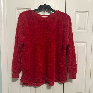 Elegant Red Textured Women's Sweatshirt